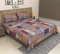 Multicolour Floral Patchwork Print Cotton Double Bedsheet in Maroon, Cream & Lavender