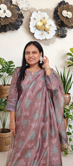 Light Cocoa Shade Mul Chanderi Cotton Floral Print Suit Set with Dupatta