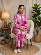 Pink Paisley Print Premium Crepe Co-ord Set – Kurta with Flared Pants (Set of 2)