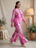 Pink Paisley Print Premium Crepe Co-ord Set – Kurta with Flared Pants (Set of 2)