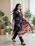 Premium Black Crepe Kurta Pant Dupatta Set with Kalamkari Print and Sequin Detailing