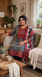 Black & White Geometric Print Plus Size Crepe Suit Set with Dupatta – Cotton Lined (Set of 3)