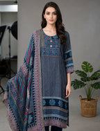 Dark Blue Ikat Print Suit Set with Dupatta – Cotton Lined (Set of 3)