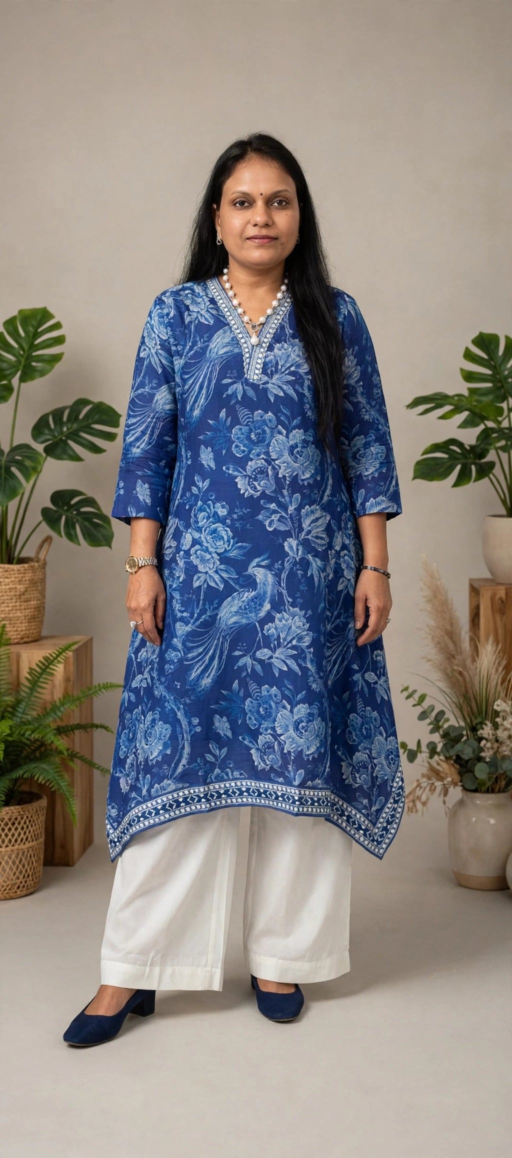 Luxe Raw Silk Cotton  Blue Co-ord Set with Palazzo Pants