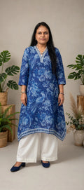 Luxe Raw Silk Cotton  Blue Co-ord Set with Palazzo Pants