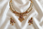 Rajwada – Antique Gold Finish Multi-Strand Pearl Necklace Set with Ruby-Pink Floral Pendant