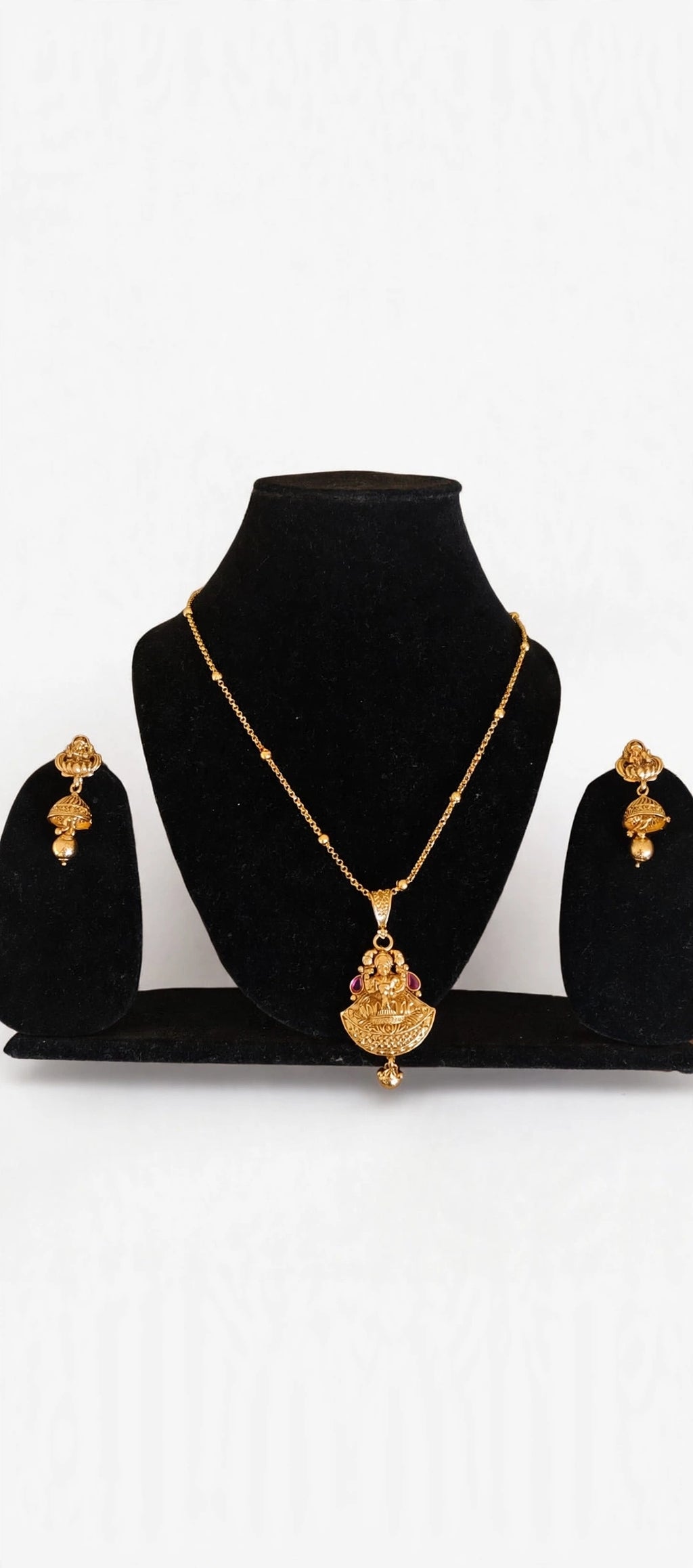 Shri – Antique Gold Finish Lakshmi Temple Pendant Set with Jhumka Earrings