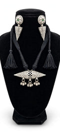 Peacock Boat Pendant Thread Necklace with Cone Jhumka Earrings