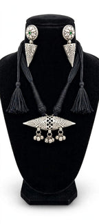 Peacock Boat Pendant Thread Necklace with Cone Jhumka Earrings