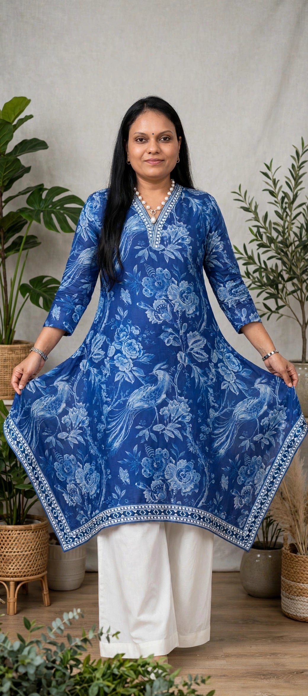 Luxe Raw Silk Cotton  Blue Co-ord Set with Palazzo Pants