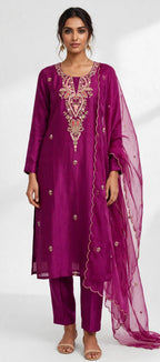 Gulnaar – Rani Pink Zari Embroidered Festive Suit Set with Scalloped Dupatta