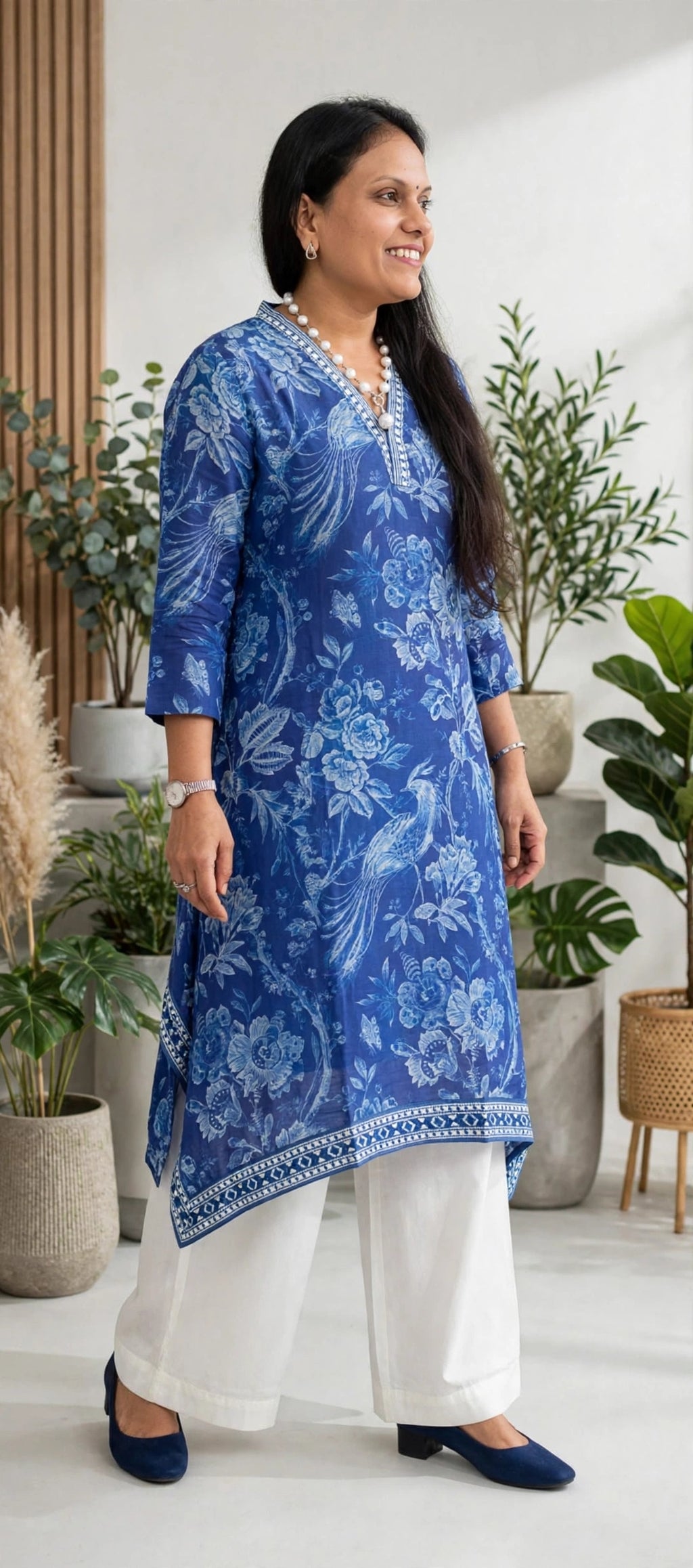 Luxe Raw Silk Cotton  Blue Co-ord Set with Palazzo Pants