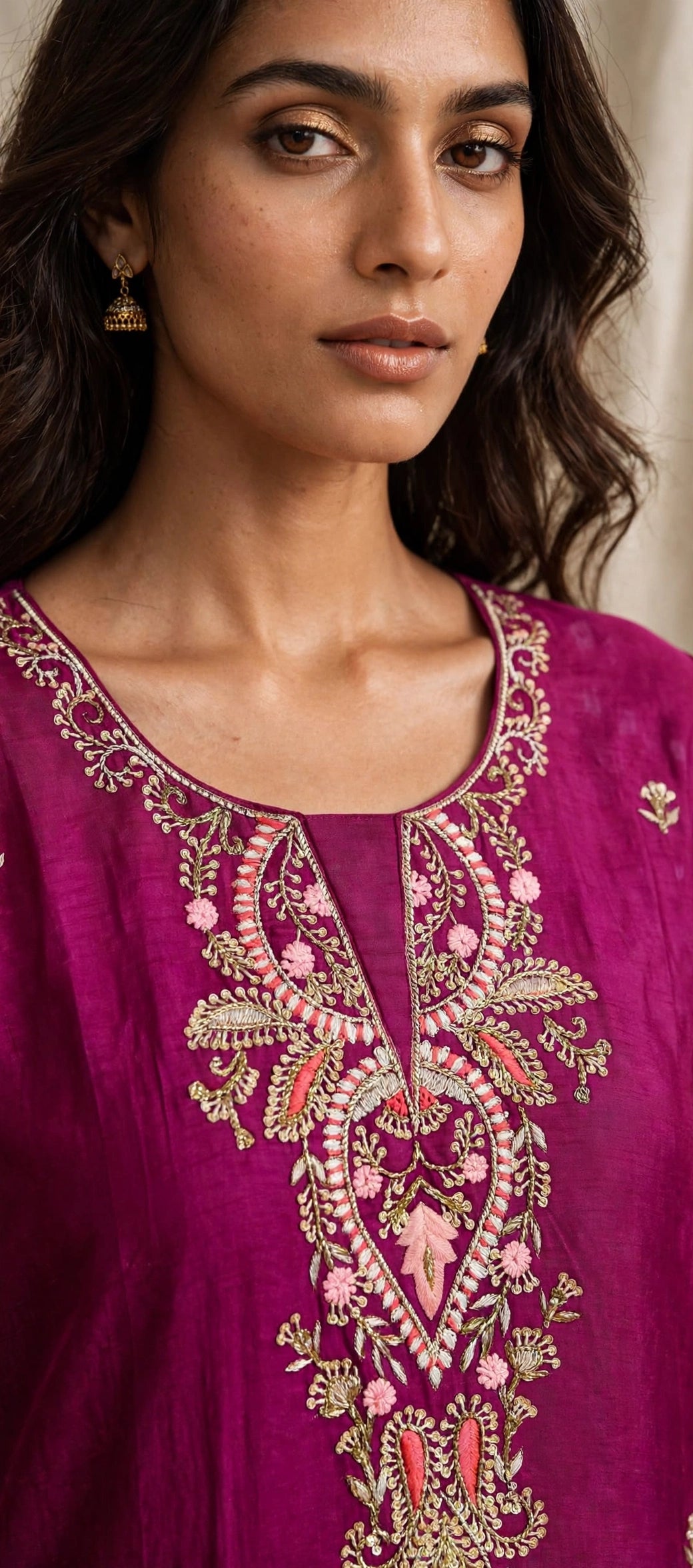 Gulnaar – Rani Pink Zari Embroidered Festive Suit Set with Scalloped Dupatta