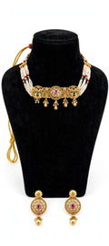Mayuri – Antique Gold Finish Peacock Pearl Choker Set with Ghungroo Drops