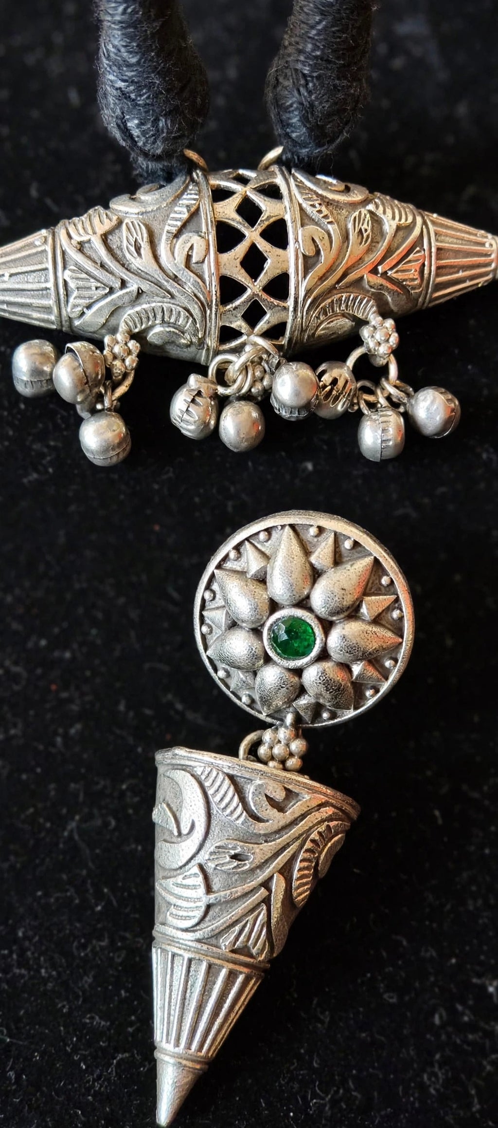 Peacock Boat Pendant Thread Necklace with Cone Jhumka Earrings
