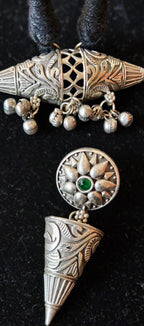 Peacock Boat Pendant Thread Necklace with Cone Jhumka Earrings
