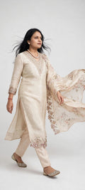 Chandni – Ivory Floral Embroidered Festive Suit Set with Printed Scalloped Dupatta