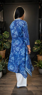 Luxe Raw Silk Cotton  Blue Co-ord Set with Palazzo Pants