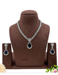 Sapphire Blue American Diamond Teardrop Pendant Necklace Set with Earrings