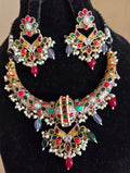 Navratna Multicolour Hasli Set with Pearl Fringe