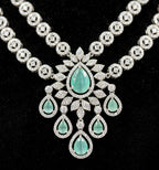 Mint Green American Diamond Double-Layer Necklace Set with Teardrop Pendant & Earrings
