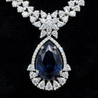 Sapphire Blue American Diamond Teardrop Pendant Necklace Set with Earrings