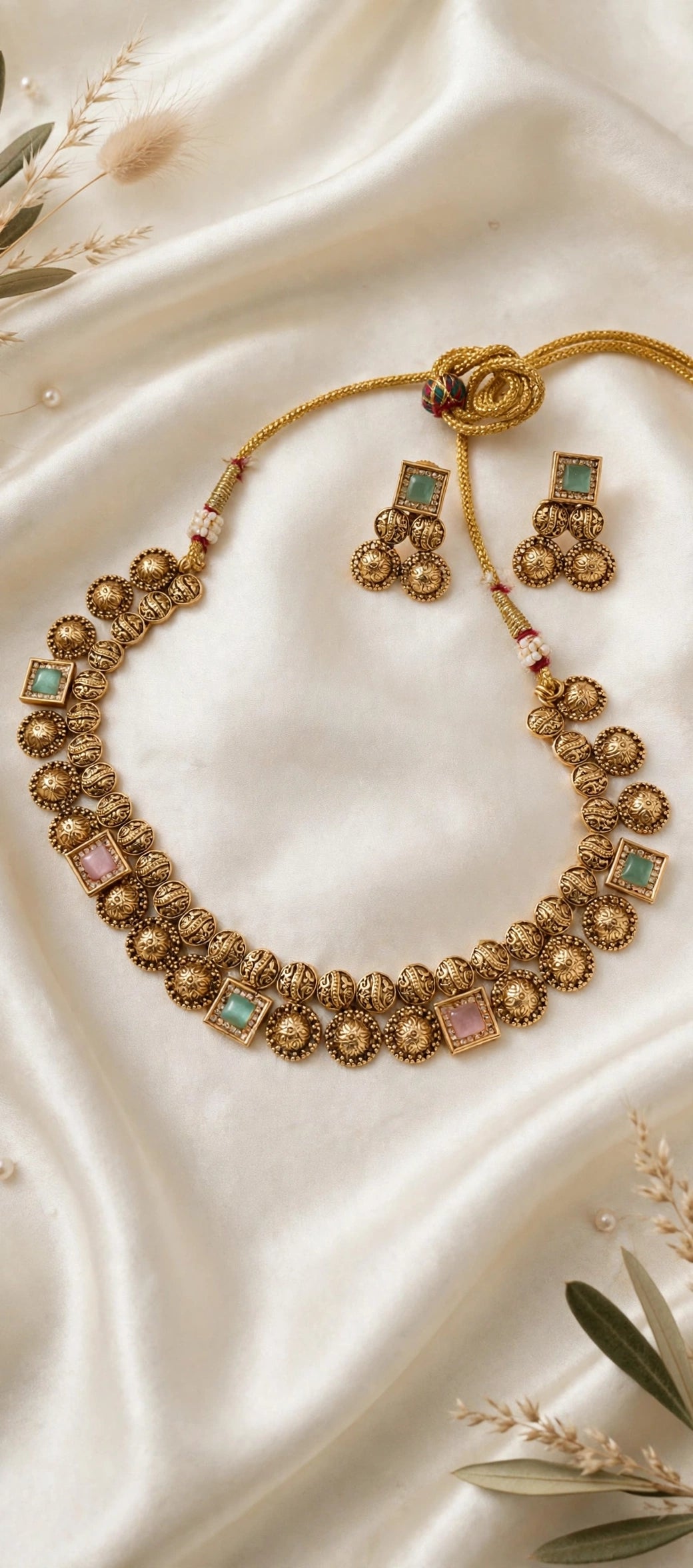 Mint & Blush Two-Layer Antique Choker Set