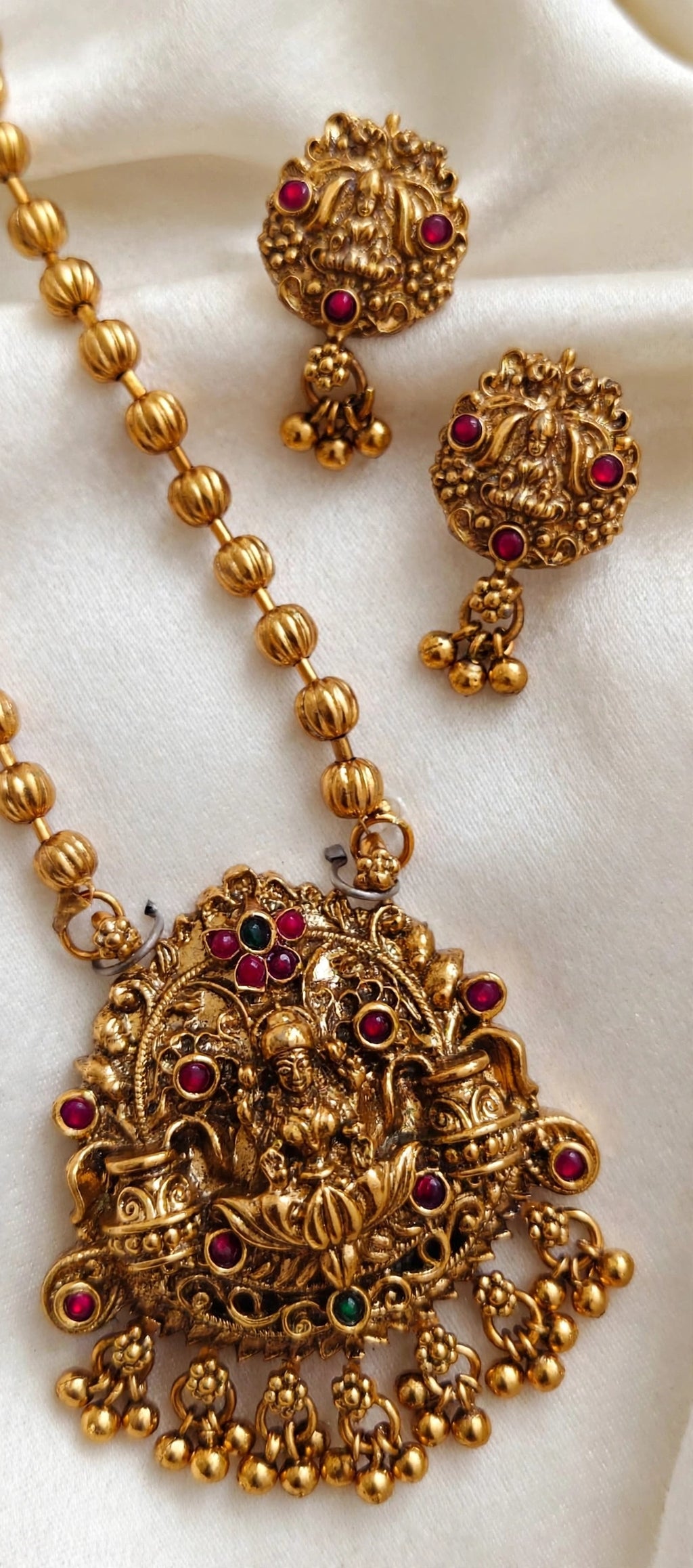 Lakshmi Temple Long Haram with Melon Bead Chain