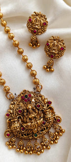 Lakshmi Temple Long Haram with Melon Bead Chain
