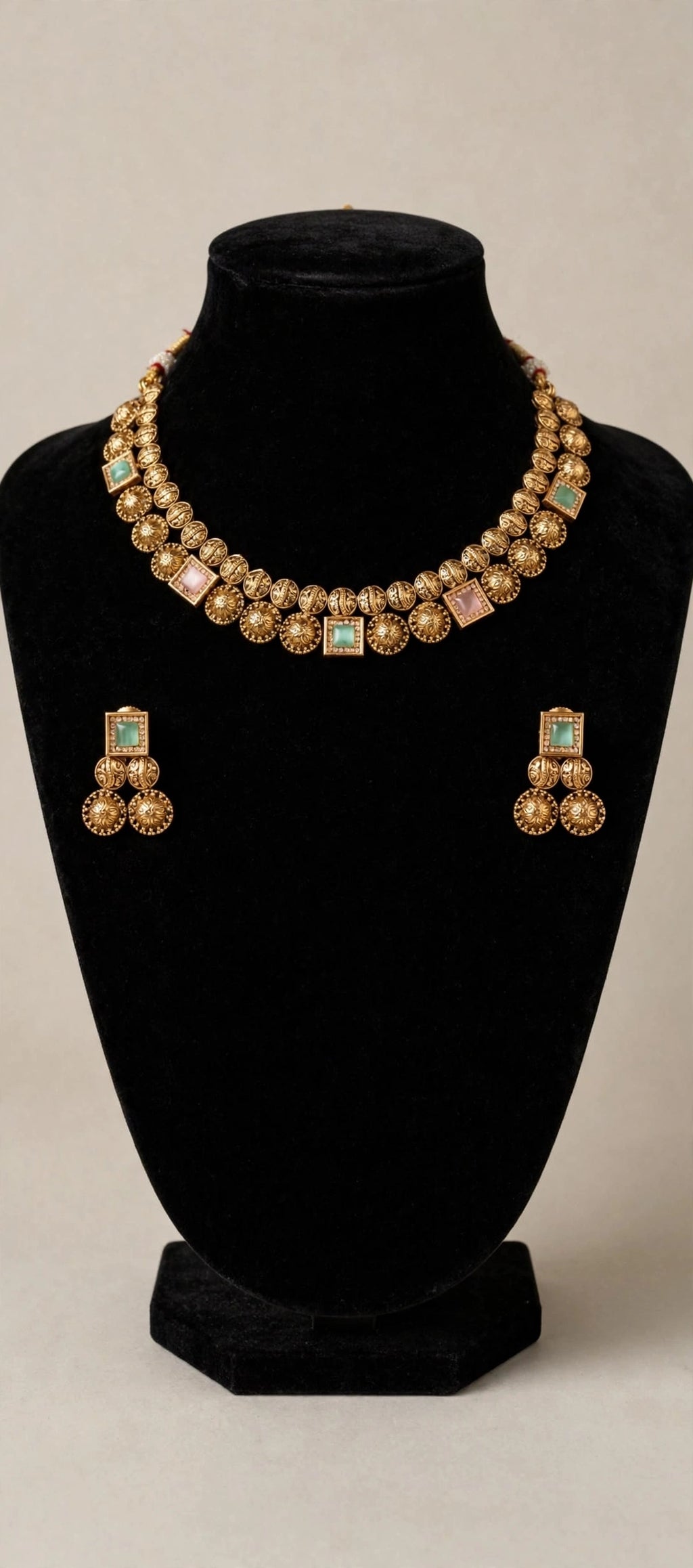 Mint & Blush Two-Layer Antique Choker Set