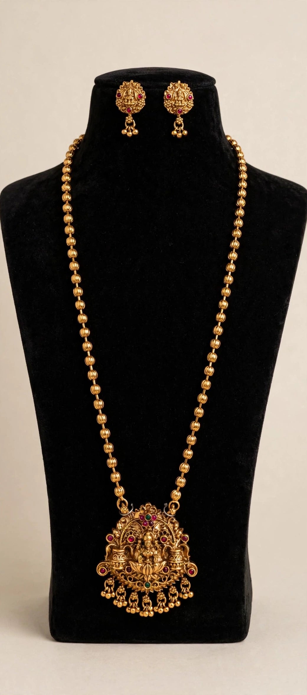 Lakshmi Temple Long Haram with Melon Bead Chain