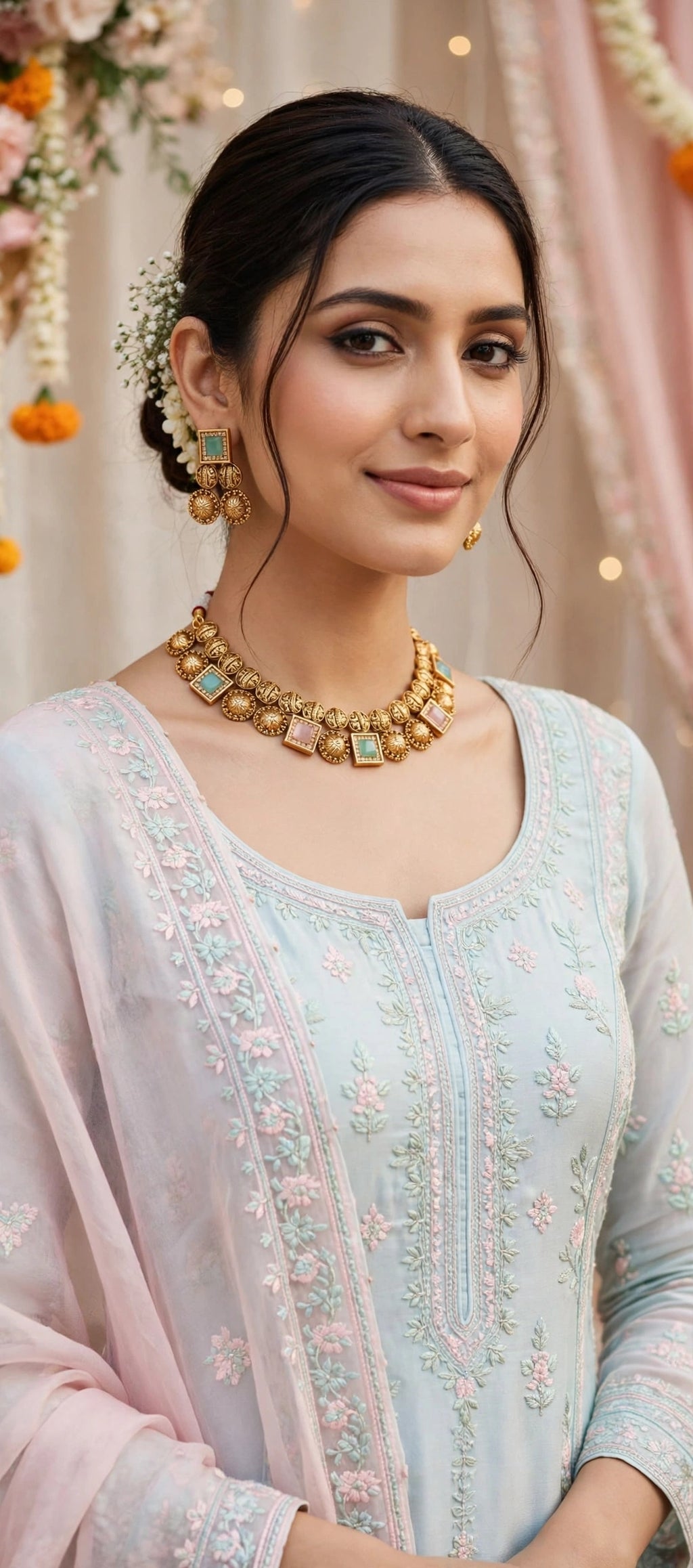 Mint & Blush Two-Layer Antique Choker Set