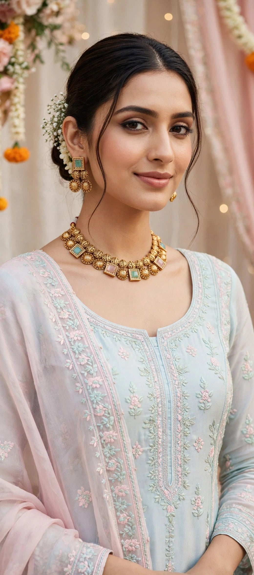 Mint & Blush Two-Layer Antique Choker Set