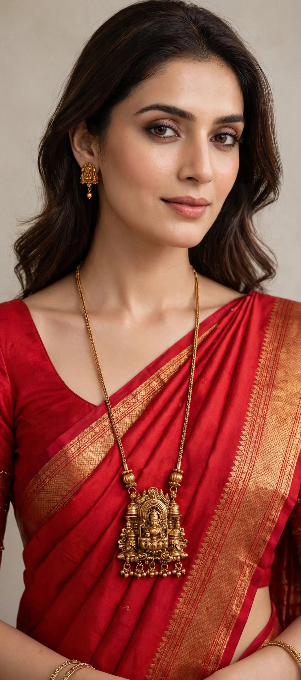 Lakshmi Temple Gopuram Pendant Set with Rope Chain
