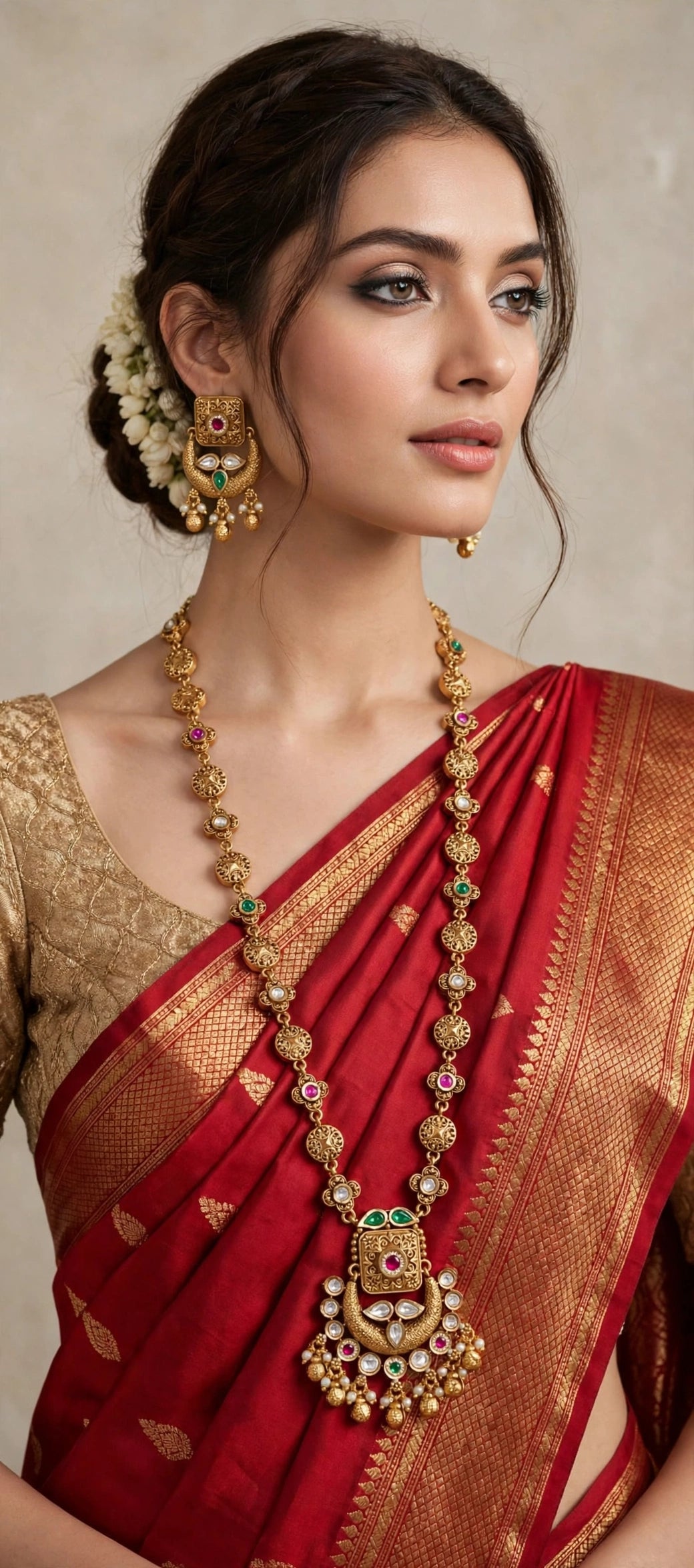 Chandbali Kundan Long Necklace Set (Rani Haar)