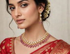 Pink Bead Drop Kundan-Style Choker Necklace Set with Earrings