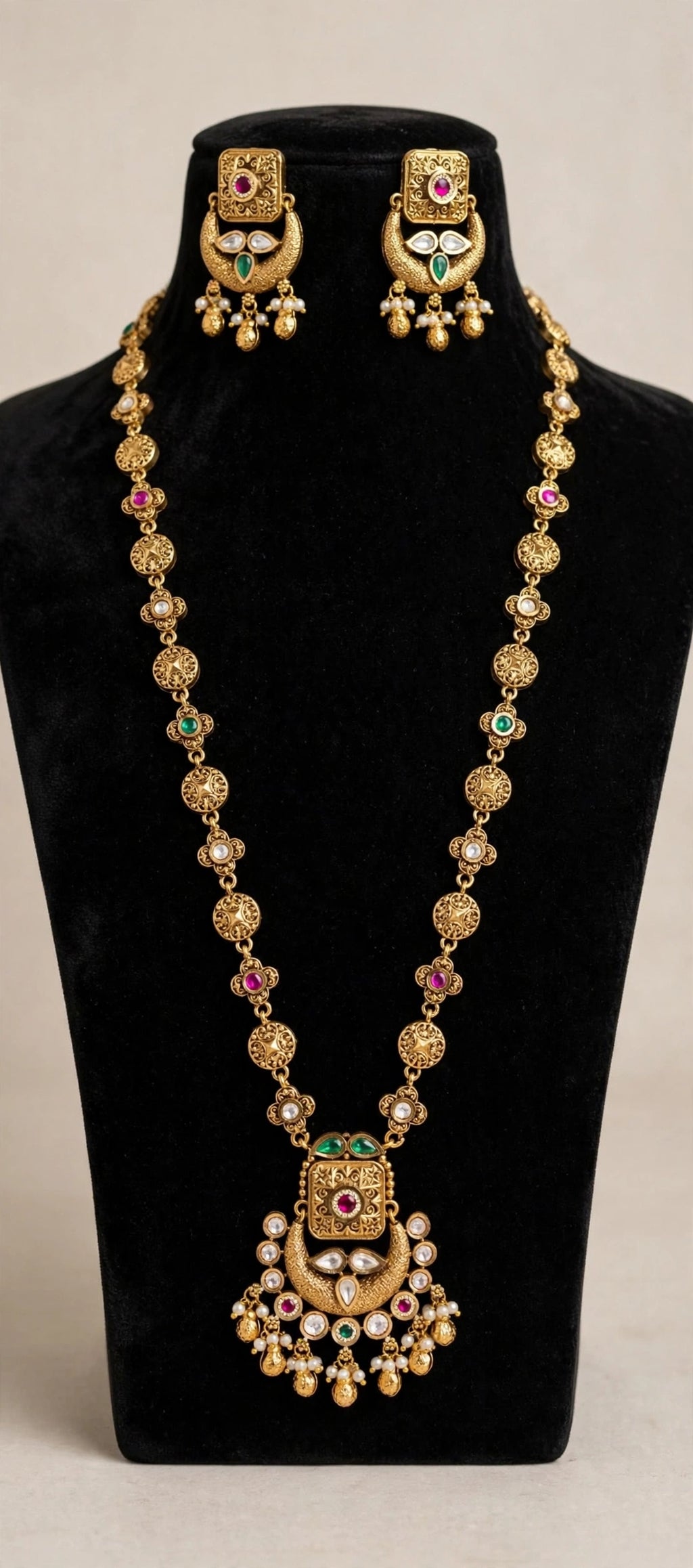 Chandbali Kundan Long Necklace Set (Rani Haar)