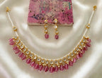 Pink Bead Drop Kundan-Style Choker Necklace Set with Earrings