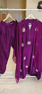 Noor-e-Jamun – Wine Purple Embellished A-Line Festive Suit Set with Organza Scalloped Dupatta