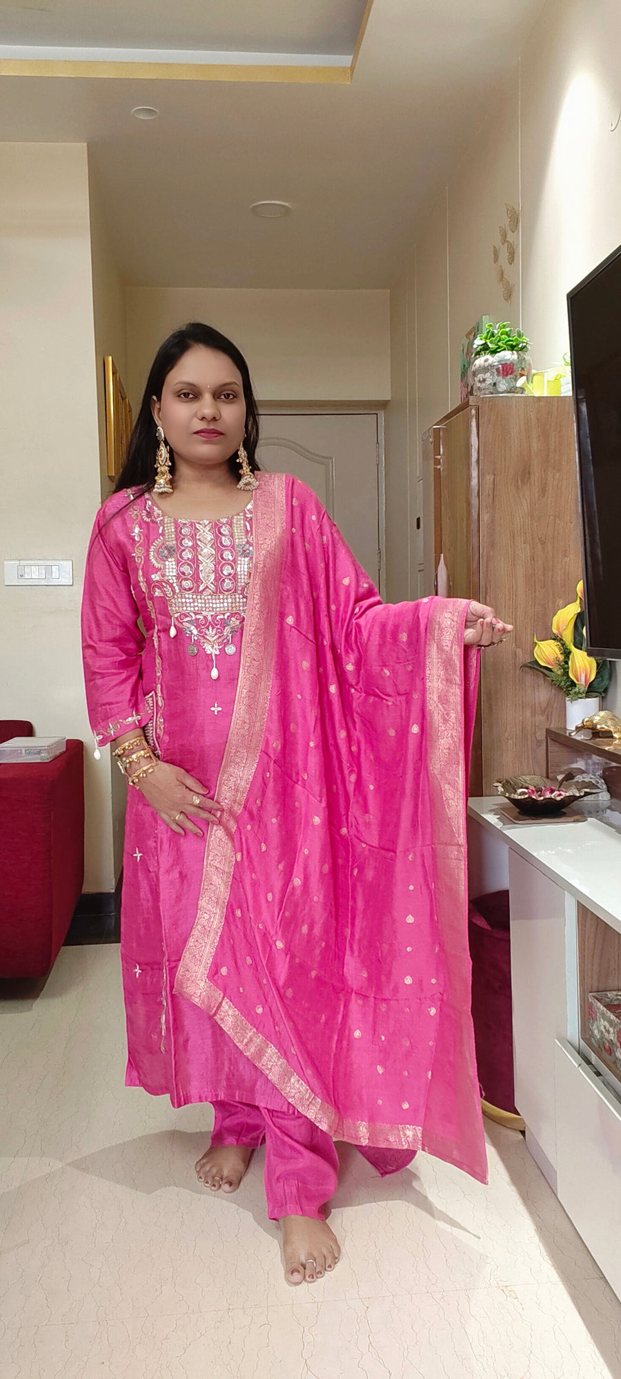 Gulbahar – Pink Sequin Embroidered Festive Suit Set with Zari Woven Dupatta