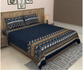 Navy Blue Elephant & Palm Tree Border Print Cotton Double Bedsheet